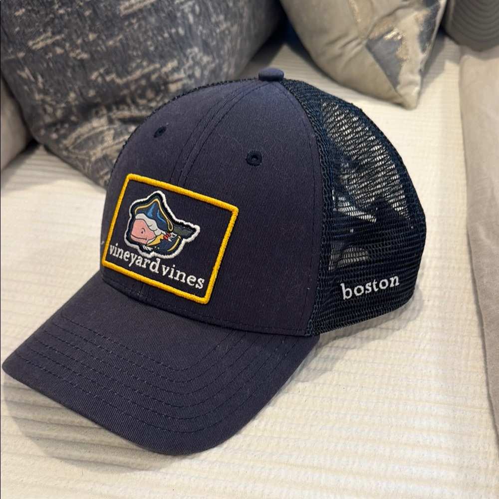 Vineyard Vines Blue Trucker Hat with Logo Patch